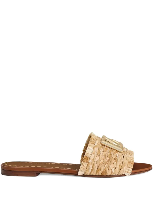 Dg Logo Rafia Flat Sandals - Dolce & Gabbana