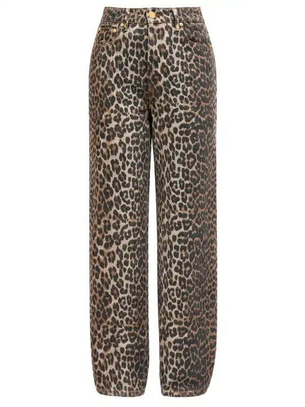"Lari" Jeans With Leopard Print - Ganni