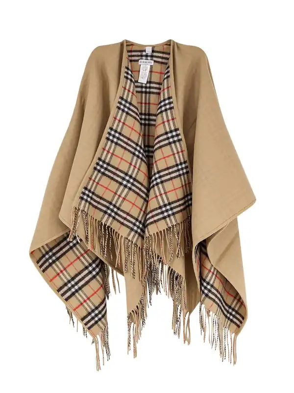 Wool Cape With Check Motif - Burberry