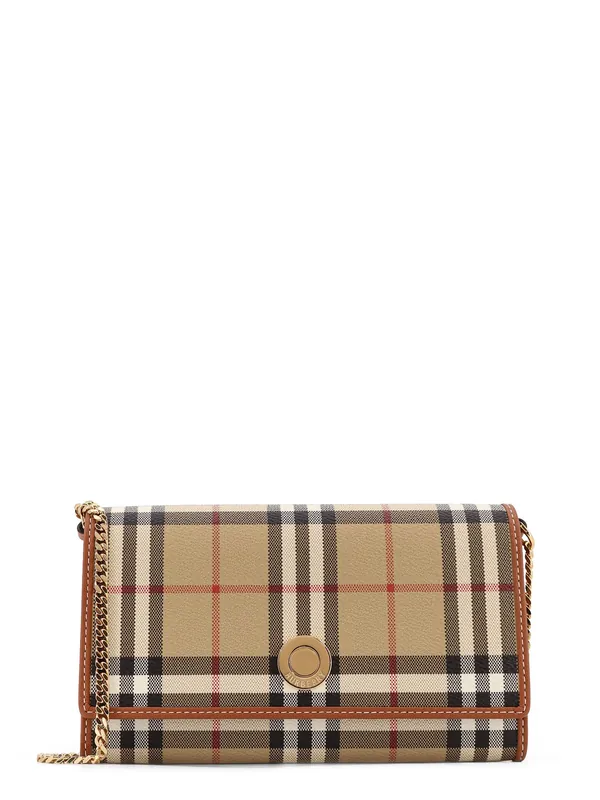 Coated Canvas Shoulder Bag With Check Pattern - Burberry