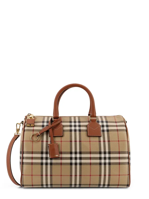 Coated Canvas Handbag With Check Pattern - Burberry
