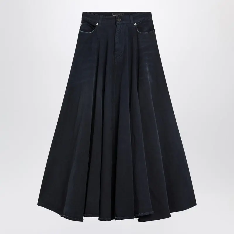 Navy Blue Maxi Godet Denim Skirt - Balenciaga