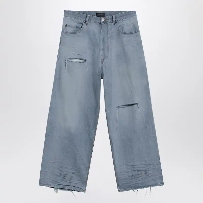 Light Blue Baggy Jeans With Rips - Balenciaga
