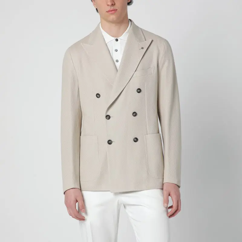 Beige Double-Breasted Cotton Jacket