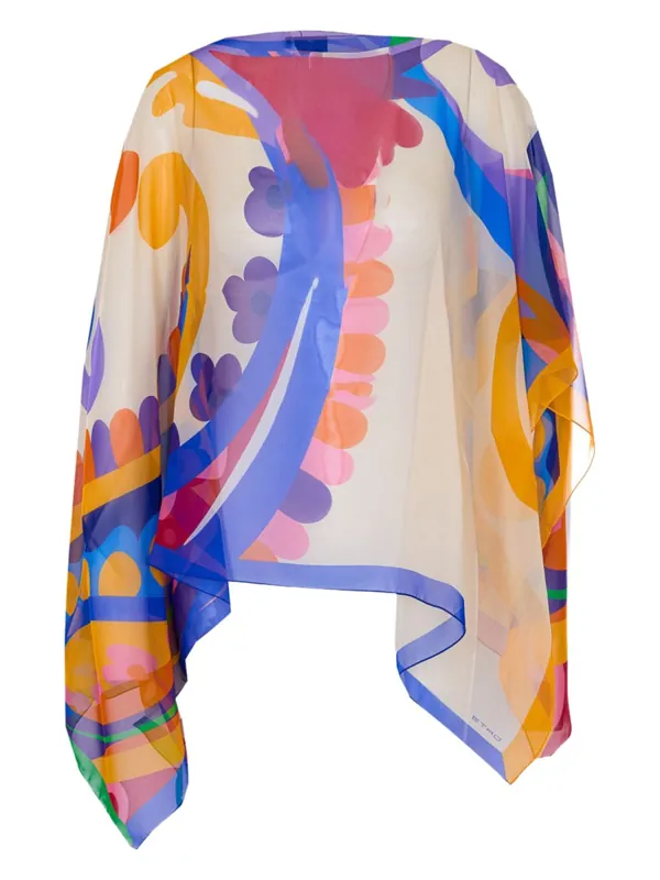 Asymmetrical Paisley Print Poncho - Etro
