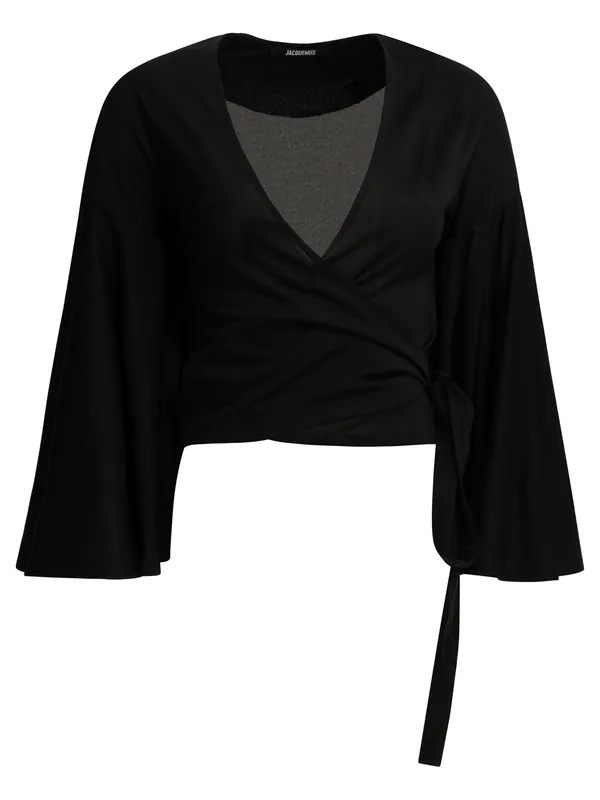 Casual Wrap-Around Top Tops Black