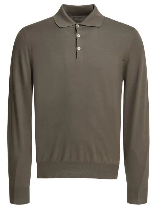 Polo Shirt With Buttons Polo Shirts Brown - Brunello Cucinelli