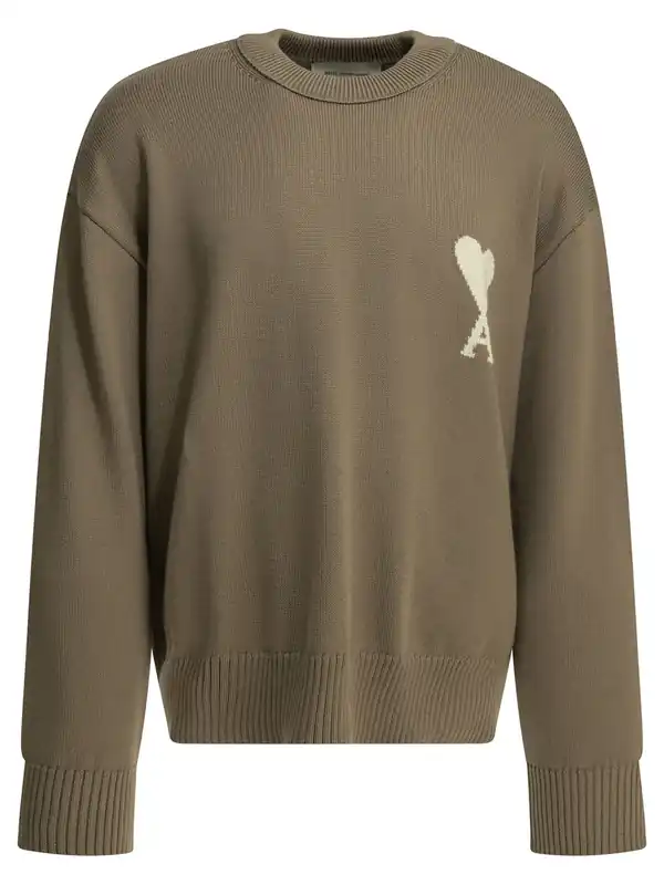 Wool-Blend Crew-Neck Sweater Knitwear Beige