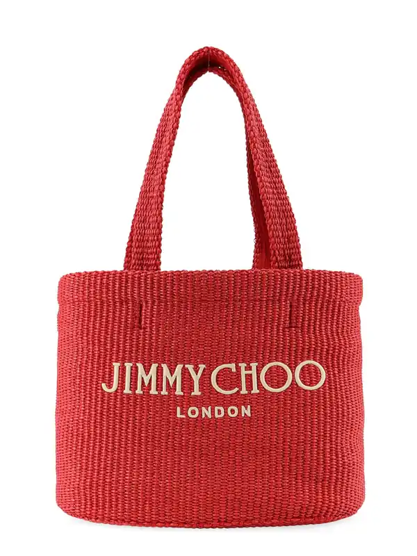 Raffia Shopping Bag With Lettering Logo On The Front - Jimmy Choo
