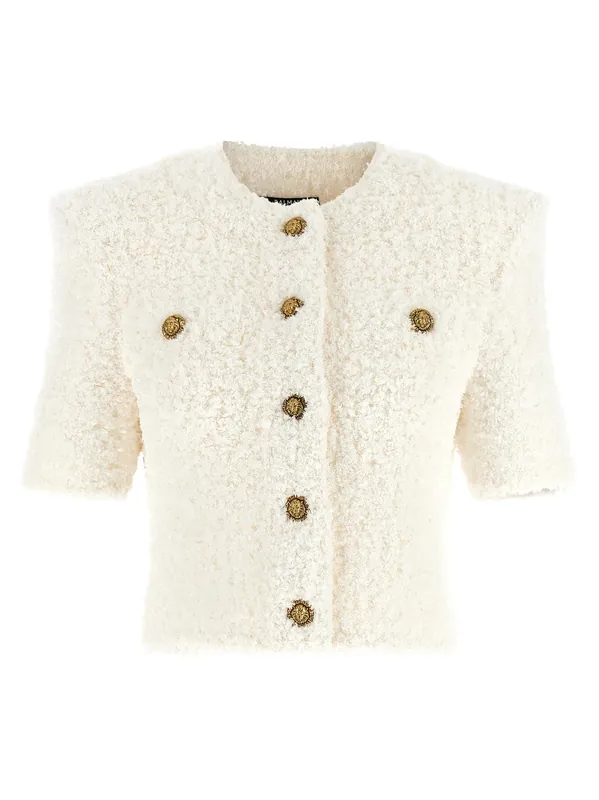 Cardigan Tweed Plumetis Sweaters And Cardigans White - Balmain