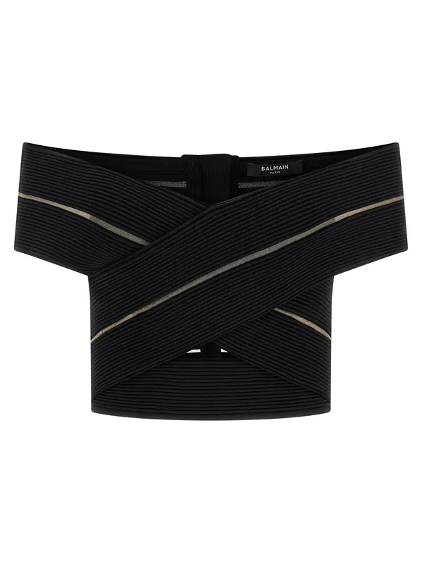 Off-The-Shoulder Crop Top Tops Black