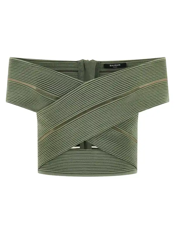 Off-The-Shoulder Crop Top Tops Green