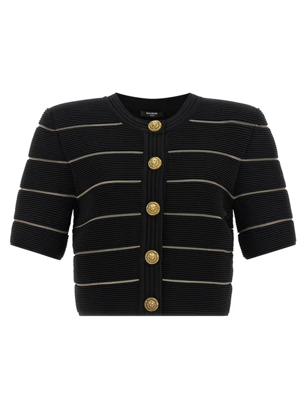 Cropped Cardigan Sweaters And Cardigans Black - Balmain