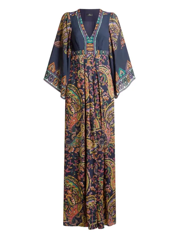 Paisley Print V-Neck Dress