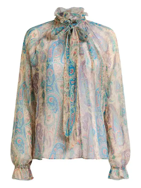 Silk Blouse With Paisley Print And Scarf Detail - Etro
