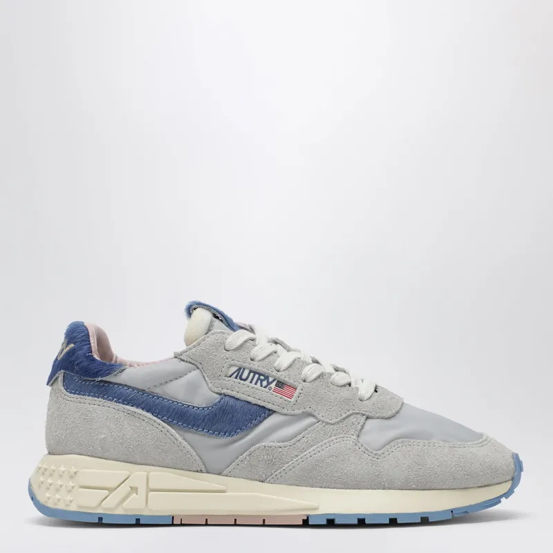 Reelwind Low Grey Sneakers With Light Blue Pony Hair Insert - Autry