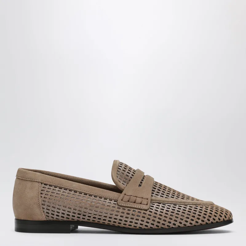 Brown Loafers In Sparkling Net Leather - Brunello Cucinelli