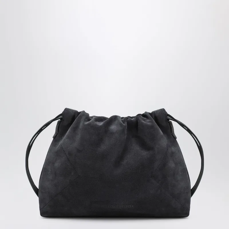 Bc Duo Pouch Midnight Blue Suede Bag With Monile Detail - Brunello Cucinelli