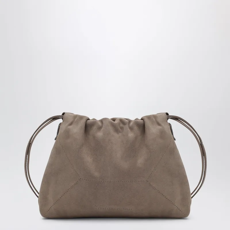 Bc Duo Pouch Brown Suede Bag With Monile Detail - Brunello Cucinelli