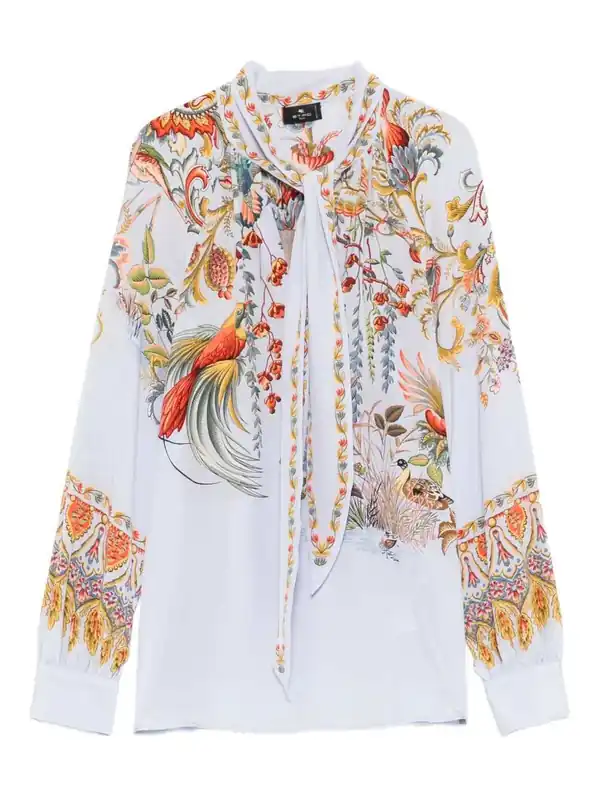 Bird Print Blouse With Tie Collar - Etro