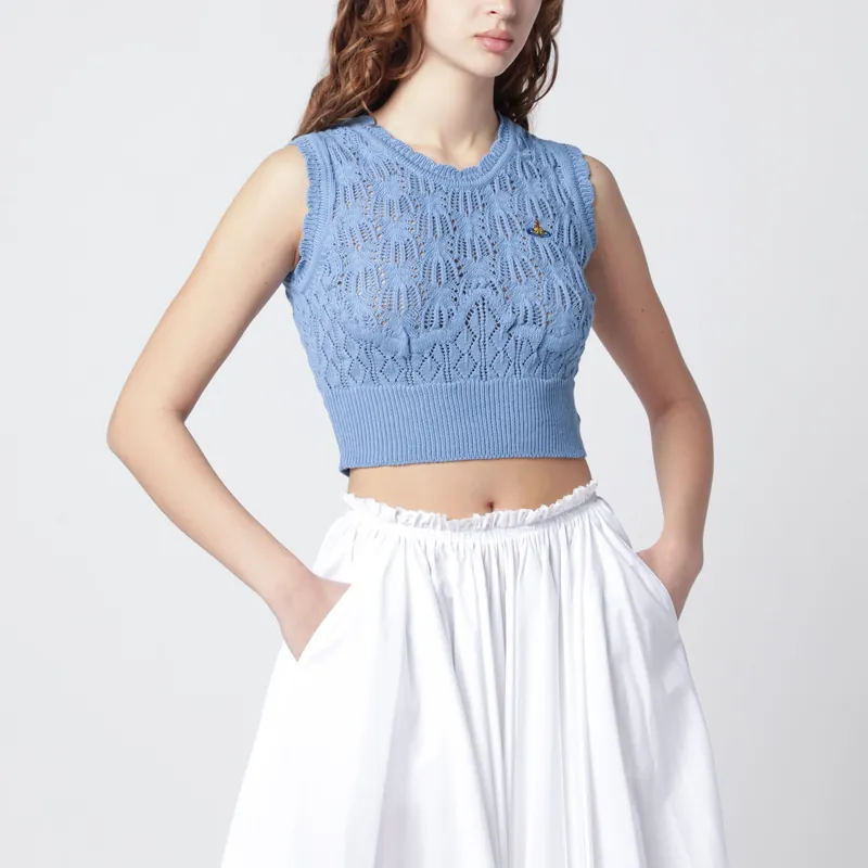 Light Blue Crochet Top With Orb Logo - Vivienne Westwood