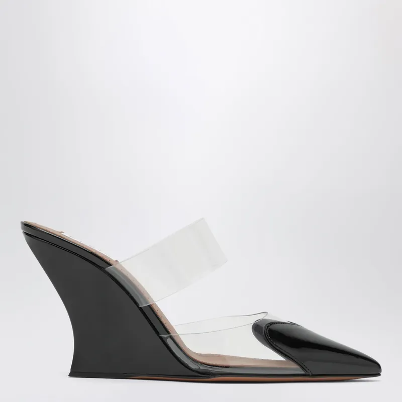 Black Patent Leather Le Coeur Wedge Mules - Alaïa