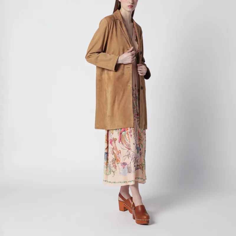 Brown Long Suede Leather Jacket - Sword 6644