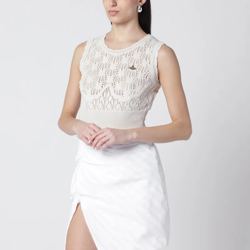Cream Crochet Top With Orb Logo - Vivienne Westwood