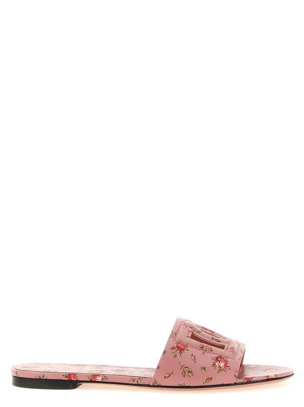 Leather Slides Sandals Pink - Dolce & Gabbana