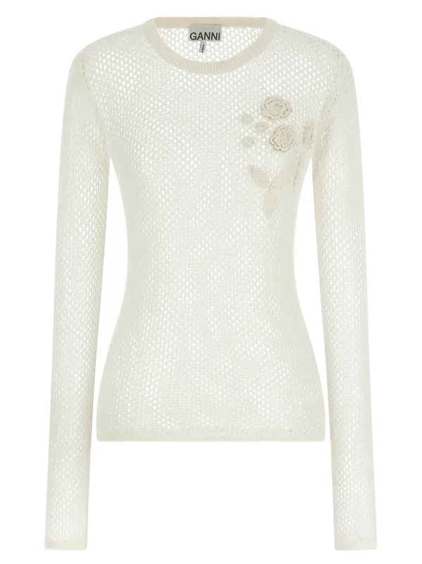 Pointelle Cotton Sweater Sweaters And Cardigans White - Ganni