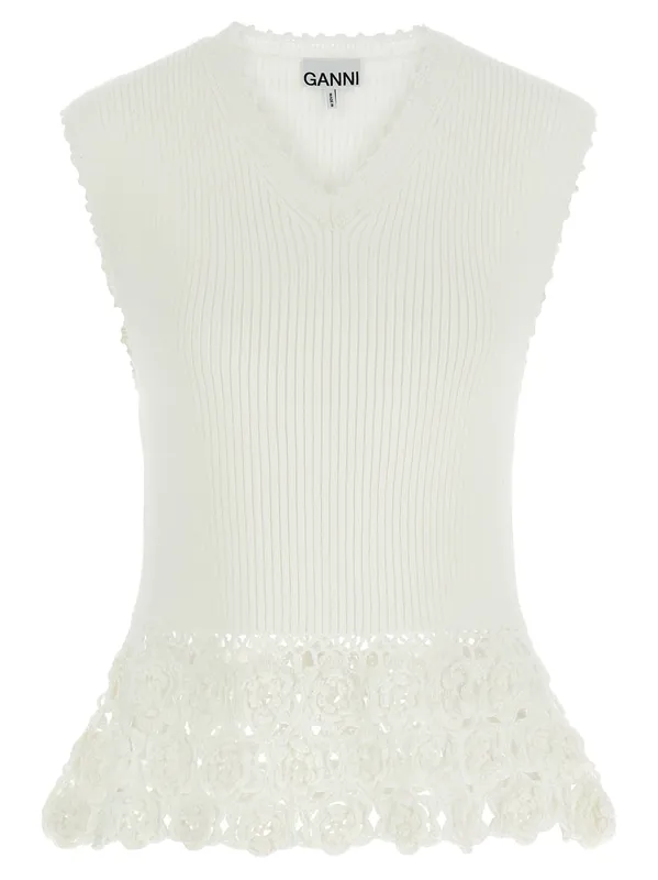 Cotton Crochet Gilet White - Ganni