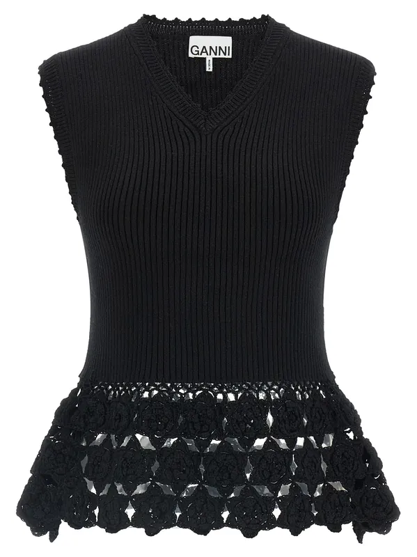 Cotton Crochet Gilet Black - Ganni