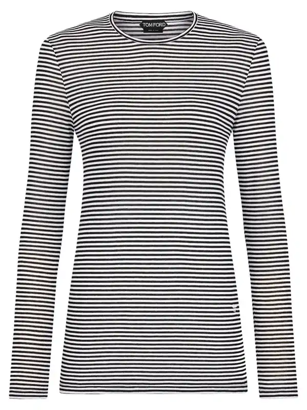 Long-Sleeved Striped T-Shirt With Tonal Tf Embroidered Logo
