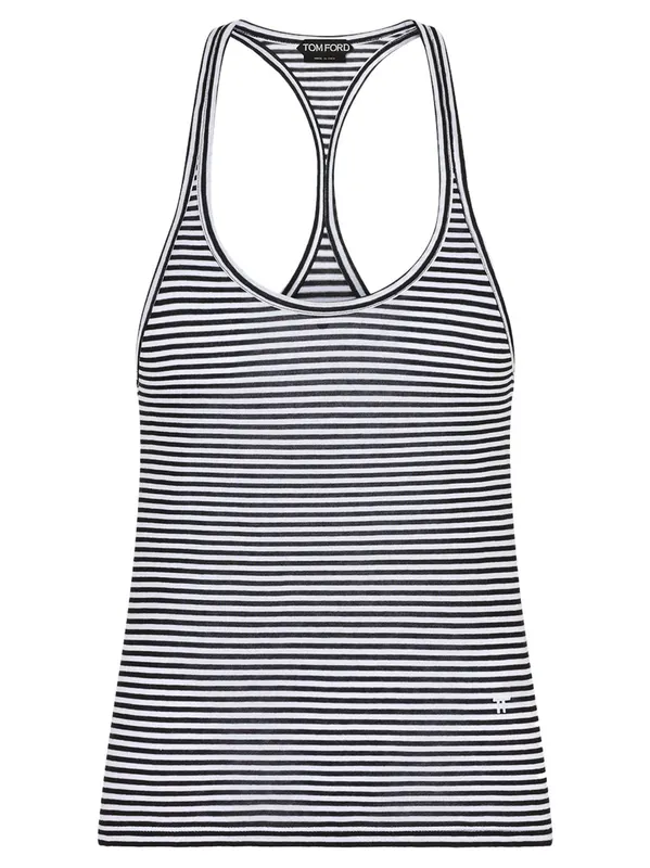 Striped Viscose Tank Top With Tonal Tf Embroidered Logo - Tom Ford