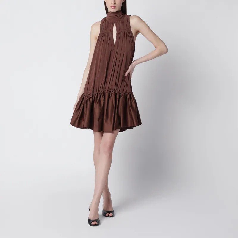 Dark Brown Gathered Mini Dress With Ruching - Rotate