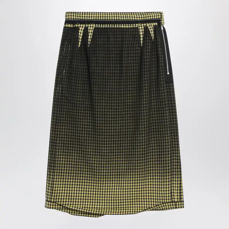 Virgin Wool Midi Skirt With Faded Check Pattern - Maison Margiela