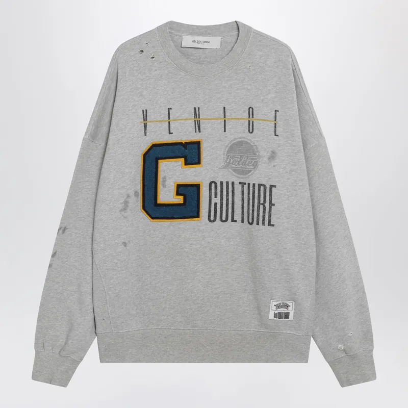 Grey Sweatshirt With College Logo Graphic - Golden Goose