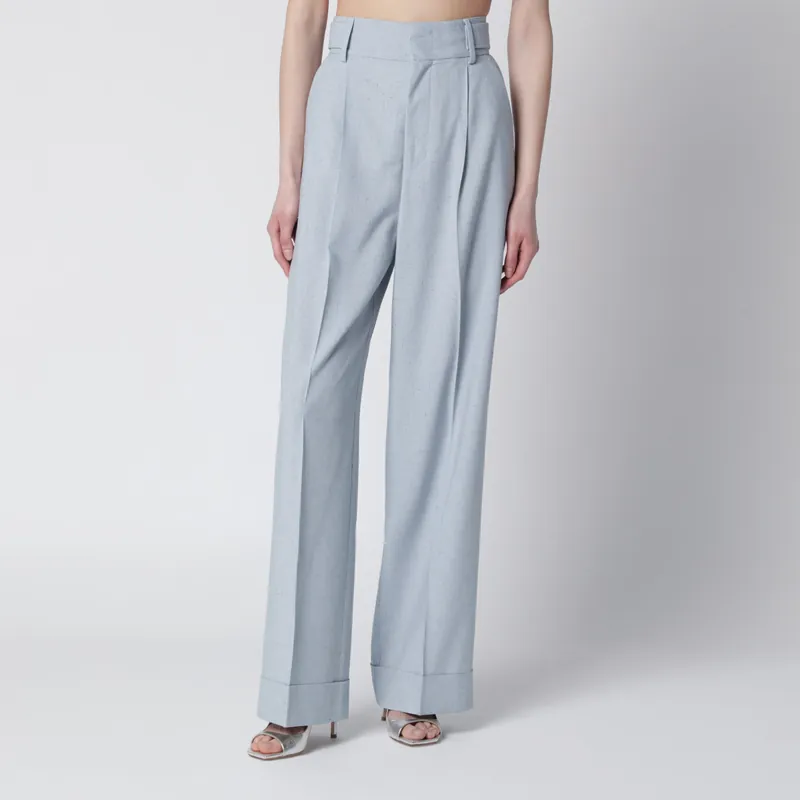 Light Blue Trousers In Viscose Blend - Alberta Ferretti
