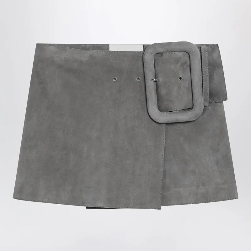 Grey Suede Mini Skirt With Large Buckle Belt - Ami Paris