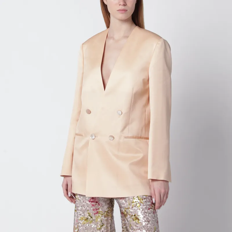 Beige Double-Breasted Jacket In Silk Organza