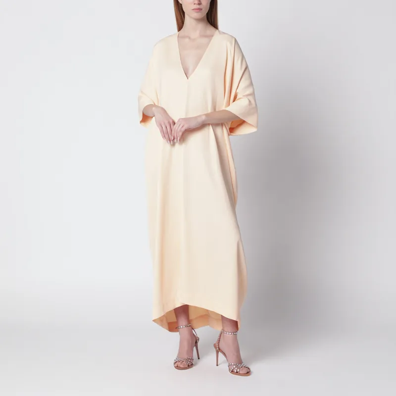 Long Pink Caftan Dress With V-Neck