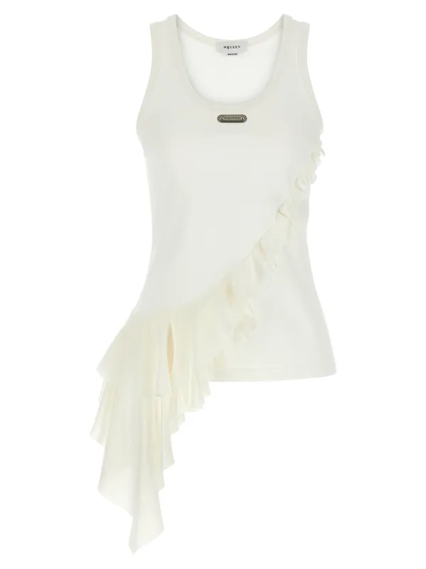 Silk Ruffle Tank Top Tops White - Alexander McQueen
