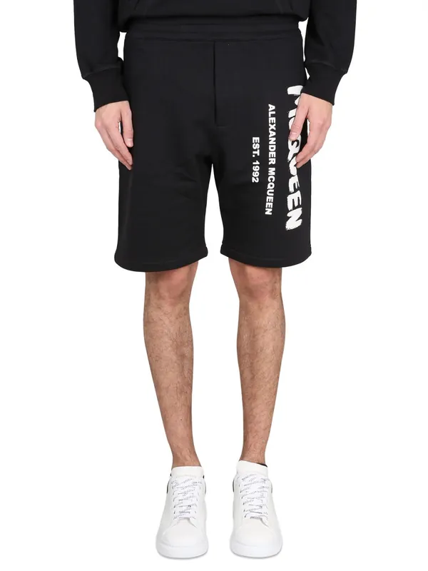 Bermuda Shorts With Graffiti Logo Print - Alexander McQueen