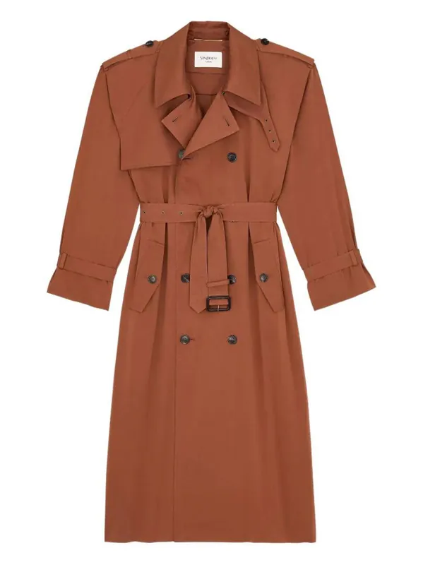 Water-Repellent Cotton And Silk Double-Breasted Trench Coat