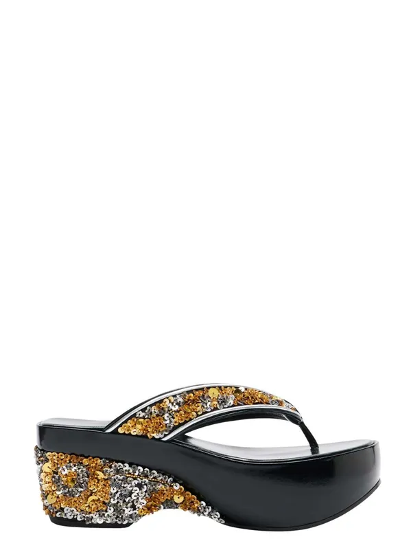 Sequined Wedge Flip-Flop Sandals