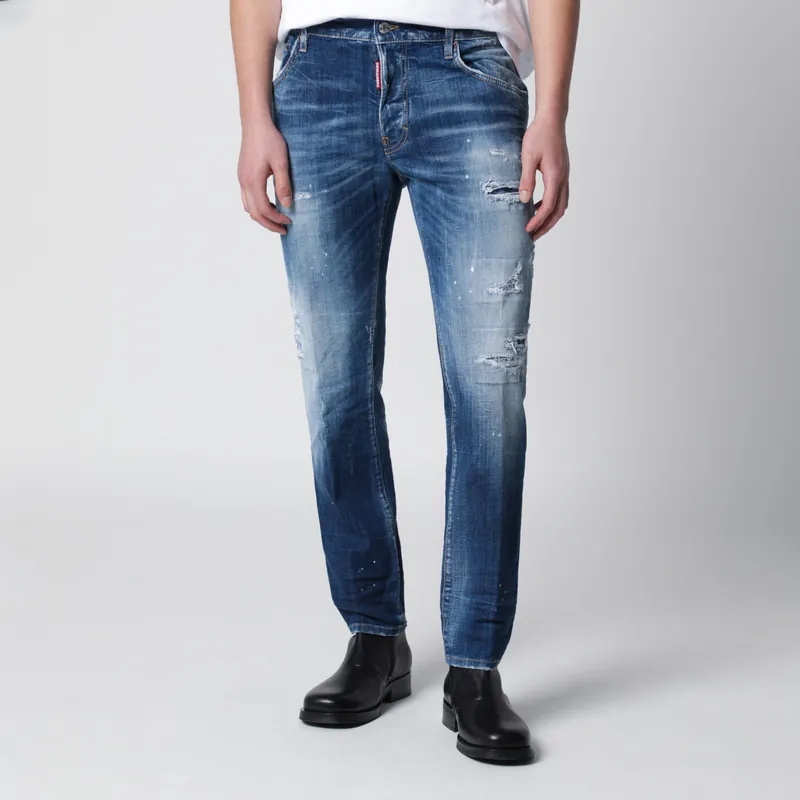 Skater Jeans In Medium Blue With Destroyed Details - Dsquared2