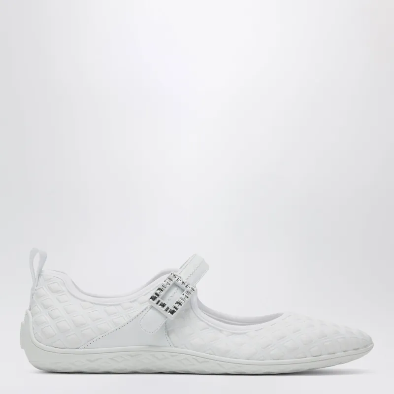 Viv Low Ballerina Flats With Fabric Strap In White - Roger Vivier