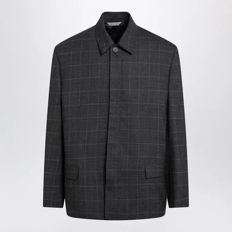 Grey Check Wool Jacket - Balenciaga