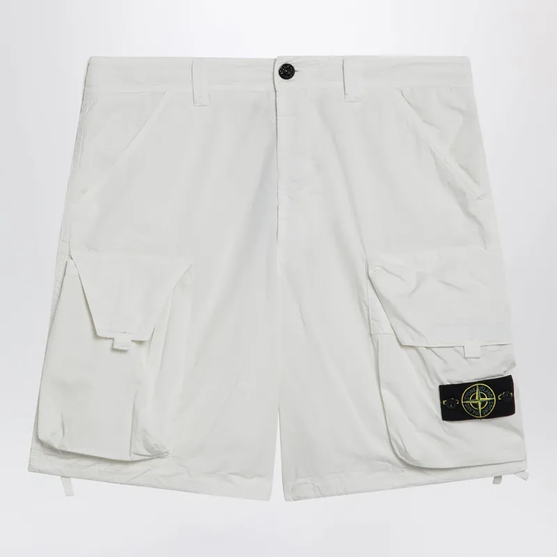 White Cotton And Nylon Ripstop Cargo Shorts - Stone Island