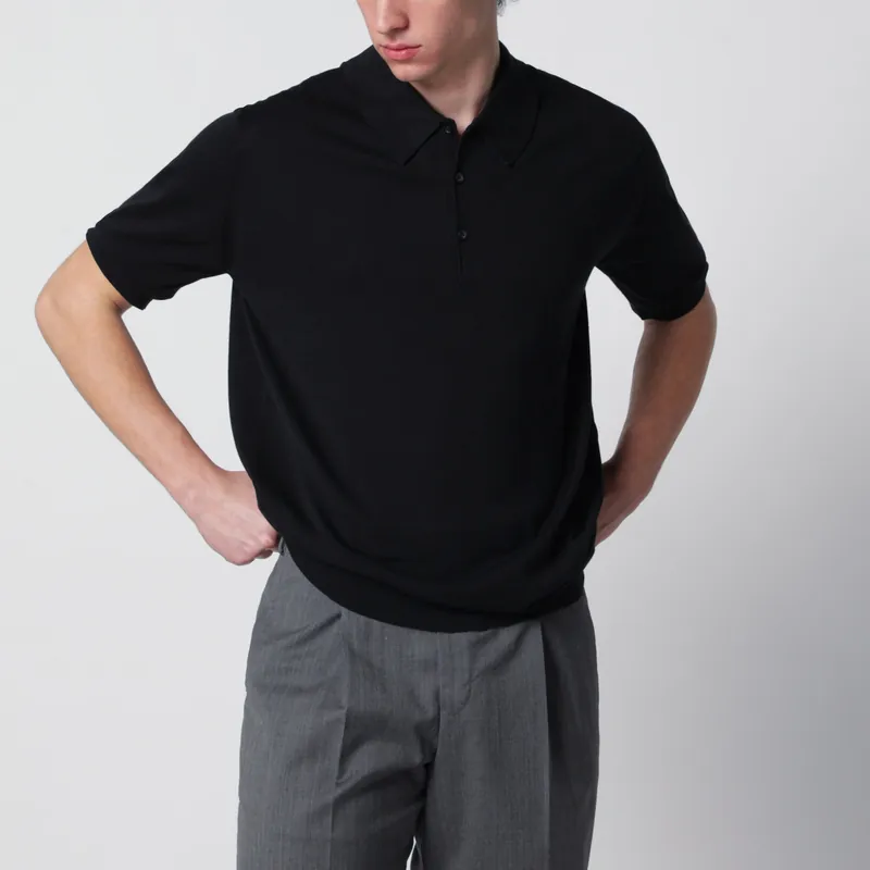 Isis Black Cotton Polo Shirt - John Smedley